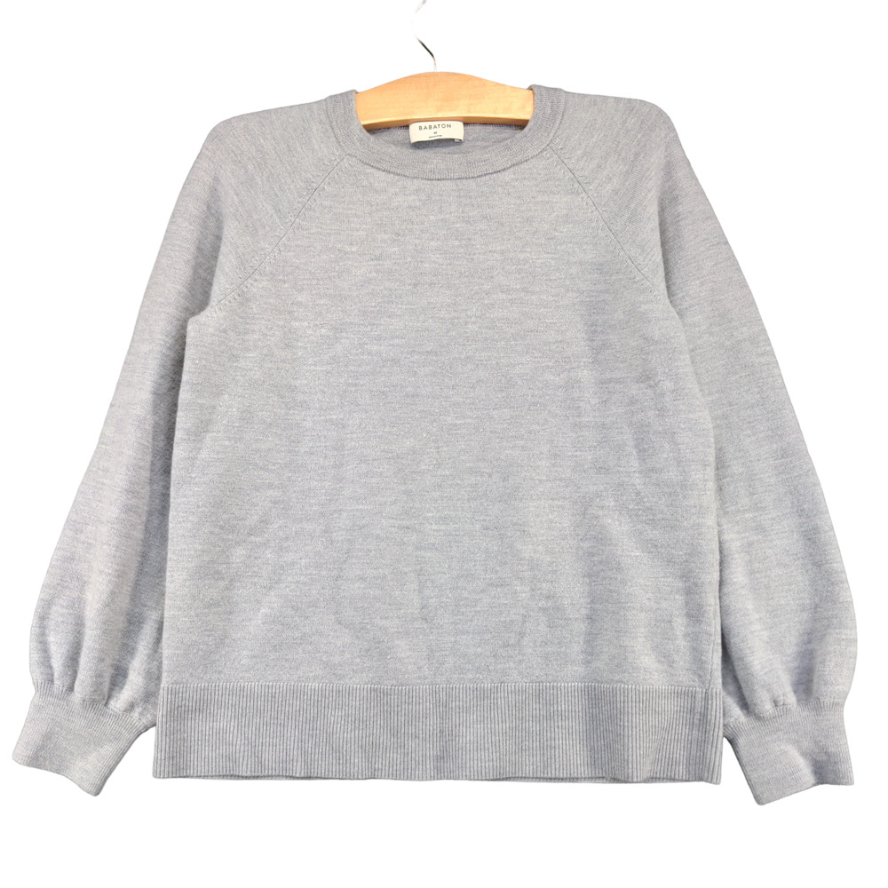 Babaton Women's Pullover Knit Sweater Gray Medium Raglan Sleeve Merino Wool